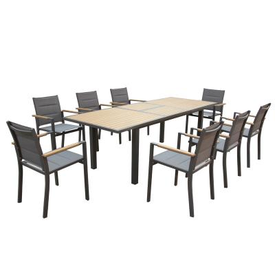 China Modern Artwood Extension Table Outdoor Texlience Chair Table And Chairs 9pcs Dining Set Garden Furniture for sale