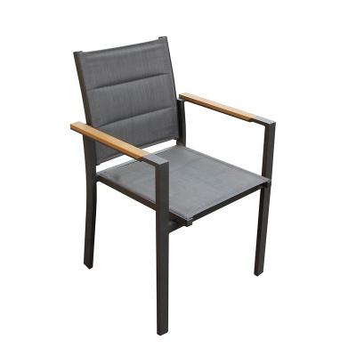 China Modern Alum Stackable Texlience Dining Chair With Padding With Plywood / Teak Wood Armrest for sale