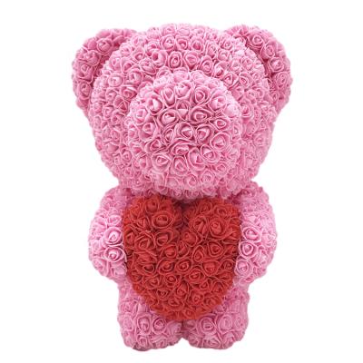 China Valentine's Day Gift Foam Rose Bear Artificial Flower 55cm Large With Gift Box Best Gift For Valentine's Day Birthday Christmas for sale