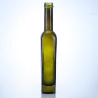 China 375ml Dark Green Olive Oil Glass Bottles Acid Etch Surface Handling and Tall Colored for sale