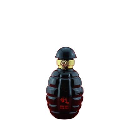 China Logo Printed Glass Bottle Vodka Whisky with Screw Top and Grenade Shape for sale