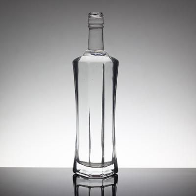 China Flint Acid Etch Unique Shape Glass Bottles for Rum Liquor Brandy Whisky Vodka Tequila for sale