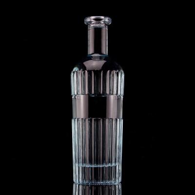 China Pretty Light Blue 750ml 75cl Vertical Stripes Vodka Bottle With Lid Made of Clear Glass for sale