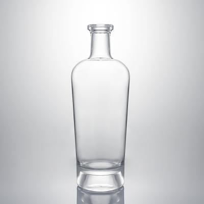 China Whisky Gin Rum Super Flint Glass Bottle with Custom Glass Collar and Cork Stopper for sale