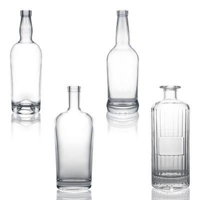 China Glass Spirits Bottle 750ml Gin Rum Tequila Vodka Whiskey with Clear Glass and Cork for sale