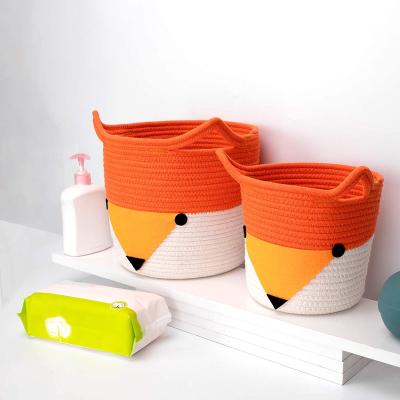 China Viable Home Decor Rope Desktop Weaving Basket Set Colorful Embroidery Fox Storage Basket Set for sale