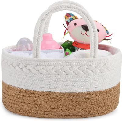 China China Factory Direct Customized Washable Design Colors Mummy Tote Bag Cotton Rope Diaper Basket With Handles for sale