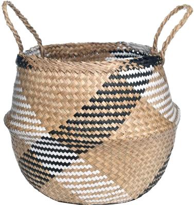 China Modern large size multiple size rattan storage vegetable plankton belly woven basket plant basket wicker flower pot for sale