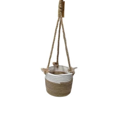 China 2021 Eco-friendly New Fashion Handmade Wall Hanging Factory Basket Woven Flowerpot Cotton Rope Basket for sale