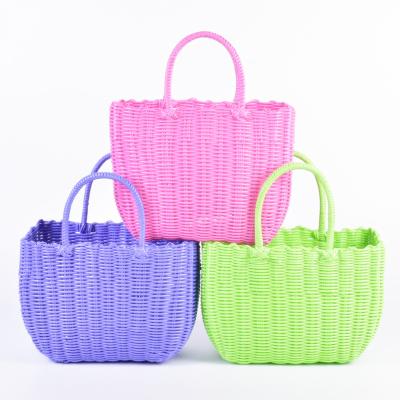 China Viable Wholesales Supermarket Plastic Hand - Woven Shopping Basket Bag With Handles Storage Baskets Wholesales for sale