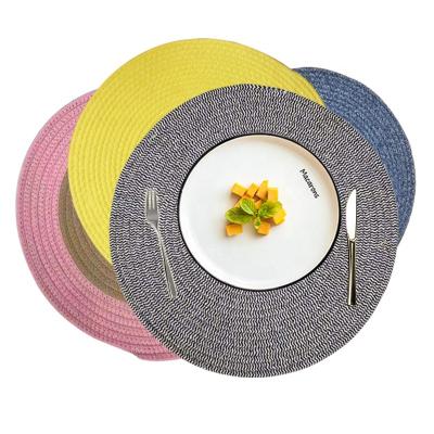 China Printed Fabric Dining Mat Restaurant Table Set Classic Design Cotton Rope Woven Dining Mat Water Hyacinth Grass Dining Mat Custom Size for sale