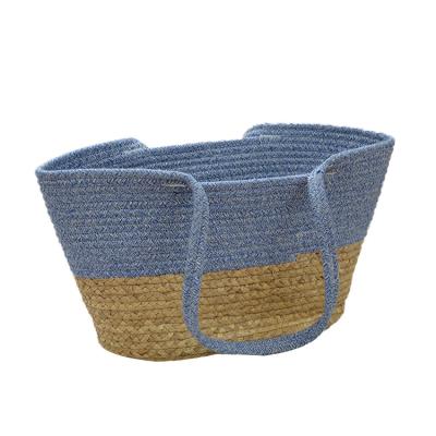 China Wholesale Sustainable Woven Straw Bags Organizer Handmade Gift Newest Handmade Cotton Rope With Straw Bag for sale