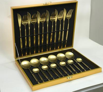 China Sustainable Stainless Steel Cutlery Set Dinnerware 24 Piece Cutlery Set GIFT Wedding Cutlery Sets Gold for sale