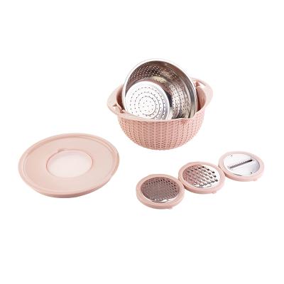 China Viable Kitchen Manual Home Vegetable Cutter Strainer Home Stainless Steel Colander Basket Set for sale