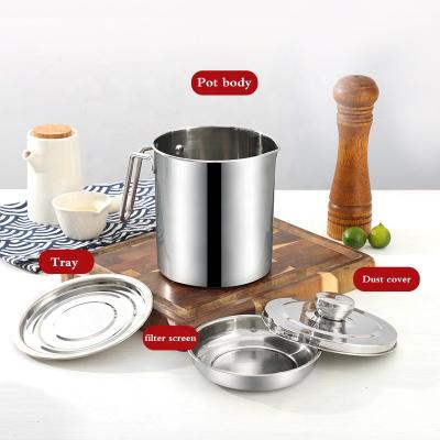 China Sustainable Household Kitchen Frying Oil Drain Cup 1.7L Stainless Steel Oil Purifier Storage Pot for sale