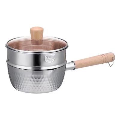 China 18cm 20cm 22cm Stainless Steel Wooden Handle Snow Viable Pot Cooking Food Milk Pot for sale