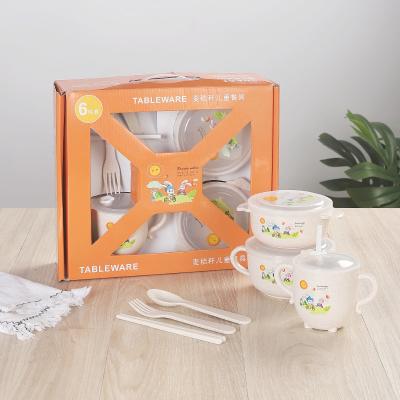 China Modern Gift Box Packing Children's Tableware Set 6pcs Rice Bowl Water Cup Packaging for sale