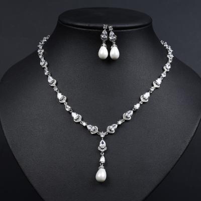 China Luxury CLASSIC Zircon Pearl Necklace Earring Jewelry Sets For Women Party Wedding Dress Jewelry Sets for sale