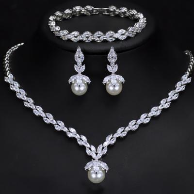 China CLASSIC 3 in 1Pearl Zircon Copper Alloy Evening Dress Bridal Wedding Accessories Jewelry Sets for sale