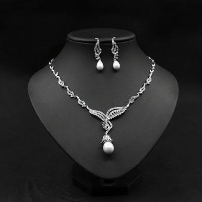 China CLASSIC AAA Zircon Pearl Necklace Earring Jewelry Sets For Women Party Wedding Dress Jewelry Sets for sale