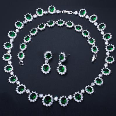 China Wedding Bridal Sunflower Evening Dress Wedding Accessories Emerald Necklace Earring Jewelry Sets for sale