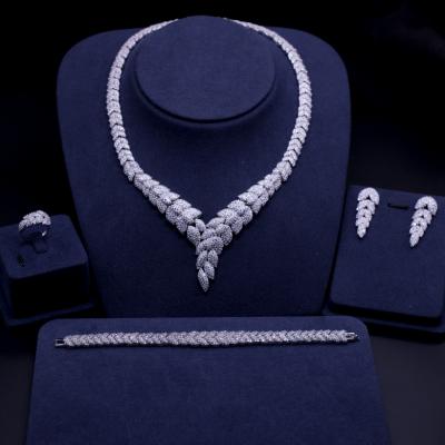 China CLASSIC luxury 4 in 1 high quality micro pave CZ Dubai evening dress wedding bridal accessories jewelry set for sale