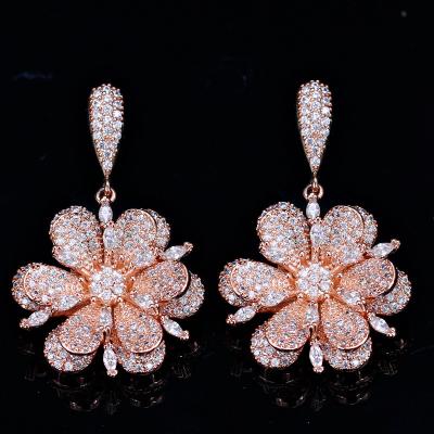 China CLASSIC Gorgeous Luxury Micro Pave Zircon Stones Dangle Flower Drop Earrings for sale