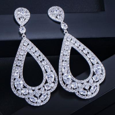 China Gorgeous CLASSIC Boho Style Luxury Gold Plated Color Zircon Statement Long Big Dangle Drop Earrings for sale