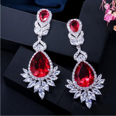 China CLASSIC Luxury Cubic Zircon Water Drop AAA Crystal Big Long Dangle Earrings For Brides Women Wedding Jewelry for sale