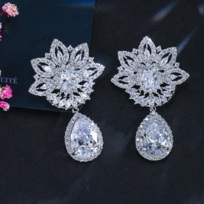 China CLASSIC Blue Green Zircon Red Clear Earrings Luxury Fashion Wedding Long Silver Earrings for sale