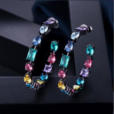 China CLASSIC Luxury Multicolor Zircon Crystal Hoop Earrings America Circle Black Gold White Gold For Gift Women Jewelry EU 046C for sale