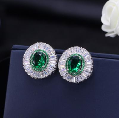 China New Arrival CLASSIQUE Large Luxury Green Cubic Zircon Spike Party Stud Earrings /white Stone AAA for sale