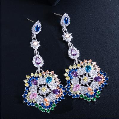 China High Quality Austrian Zircon Flower Earring Long Big CLASSIC Colorful Drop Earrings for sale