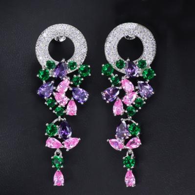 China Gorgeous CLASSIC Bridal Wedding Party Prom Bride Evening Dress Austrian Multicolor Zircon Chandelier Earring for sale