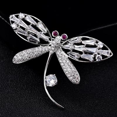 China Micro Pave Pearl Zirconia Dragonfly Bridal Brooches Wedding Evening Party Dress Brooch Pins Prom Accessory for sale