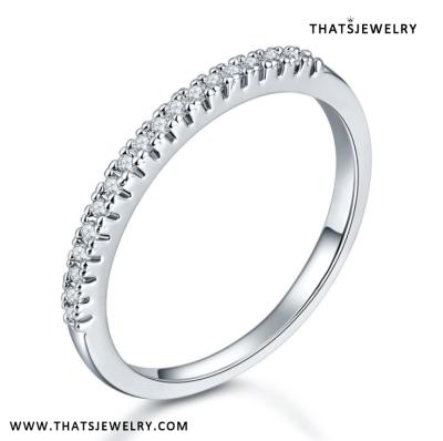 China Shiny Cut CZ Diamond Fishtail Setting Silver Eternity CLASSIC Clear Wedding Band Ring for sale