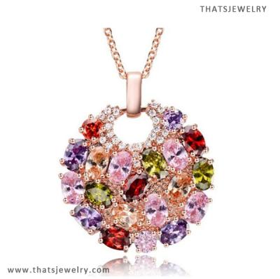 China Colorful Round Clear ALLOY Zircon Necklace Pendant With Chain Gift Fashion High Quality Thatsjewelry N-1001 for sale