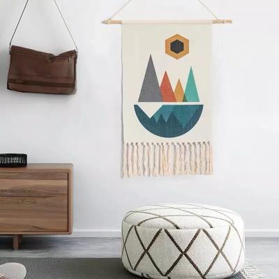 China Homestay Handwoven Canvas Hanging Art Hanging Boho Pattern Tapestry Tassel Wall Hanging Cotton Home Decoration Accessories Geometric for sale