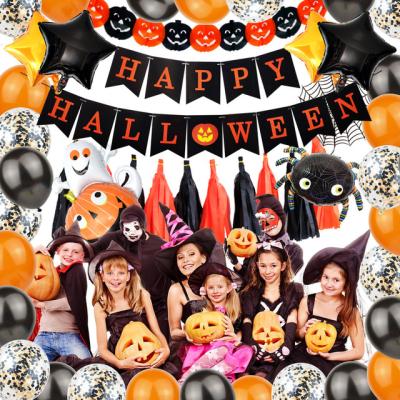 China Halloween Party Decoration Halloween Balloons Set Happy Halloween Party Decoration Letters Pull Flag Banner Bat Pumpkin Ghost Foil Balloon for sale