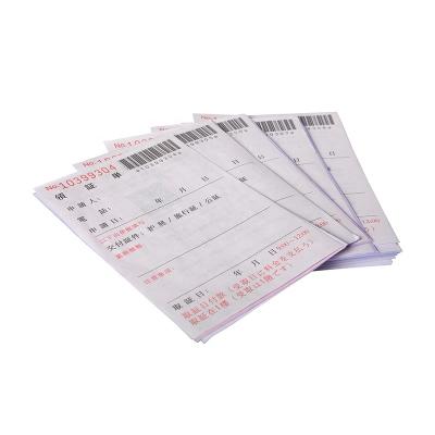 China Eco - Friendly Double Sided Print Customized A4 Three Layer Carbonless Paper , Rolls Red Print Forms Two Color Carbon Card Paper for sale