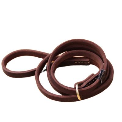 China Small Animals Whip Wholesale Genuine Soft Pet Collar Brown Leather Dog Collars Leash Set for sale