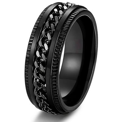 China Stainless Steel 8mm Size 7-14 Punk Rings For Mens Chain Rings Biker Grooved Edge Ring for sale