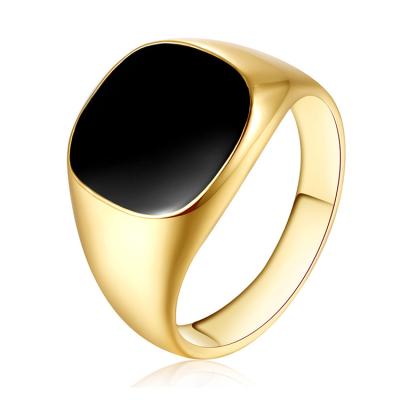 China Hot Selling Trendy Fashion Men's Jewelry 18k Gold Stainless Steel Rings Gold Plated Black Epoxy Rings for sale