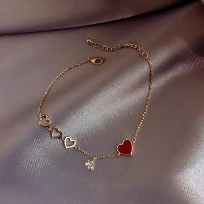 China 2020 TRENDY Rhinestone Heart Charms Gold Plated Chain Bracelets For Women for sale