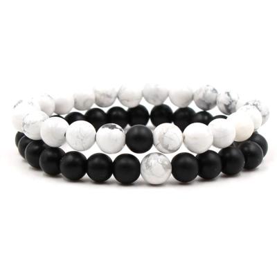 China 2020 Hot Selling Trendy Natural Stone Bead Stone Bead Distance Bead Bracelets 8mm Elastic Bracelets For Couples for sale