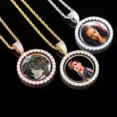 China TRENDY Fashion Photo Heart Lockets Iced Out Cubic Zircon Stainless Steel Gold Plated 18k Necklace for sale