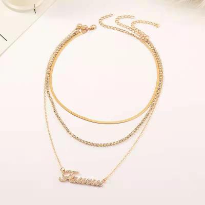 China FASHIONABLE Creativity Zircon Crystal English Letter Alphabet 12 Zodiac Sign Multilayer Necklace for sale