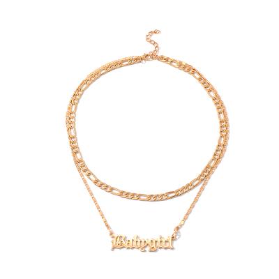 China FASHIONABLE Gold Plated Nameplate Layered Couples Bar Boho 24k Personalize Babygirl Multilayer Letter Necklace for sale