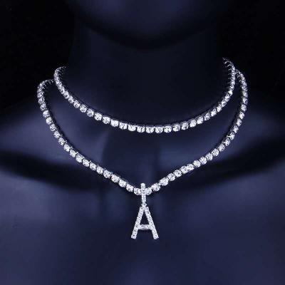 China FASHIONABLE Wholesale Custom Alphabet Zircon Diamond Tennis A-z Letter Initial Necklace for sale