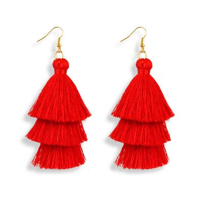 China BOHEMIA New Design Simple 3 Layer Gold Plated Tassel Bohemian Earring Women Silk Jewelry for sale